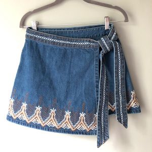 Free People Dream Away Denim Wrap Mini Skirt